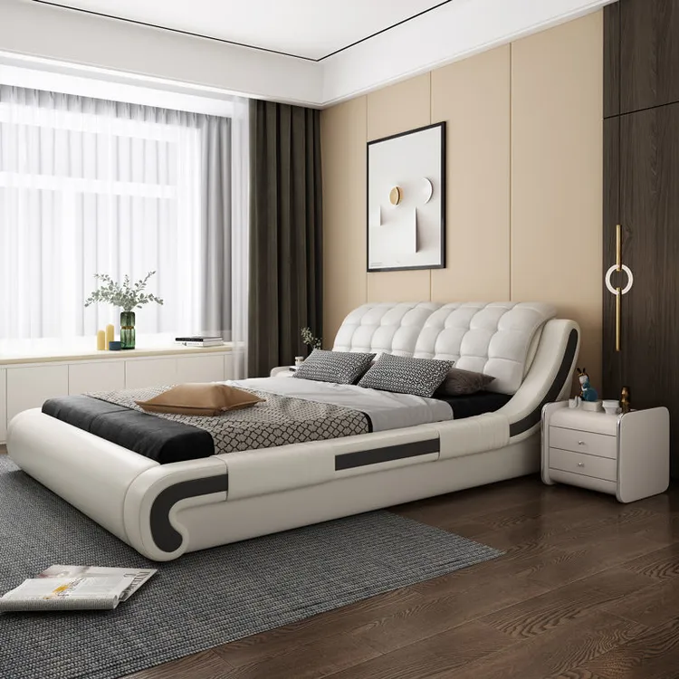 真皮床实木1.8米双人床1.5米主卧室高箱床主卧婚床轻奢网红床392