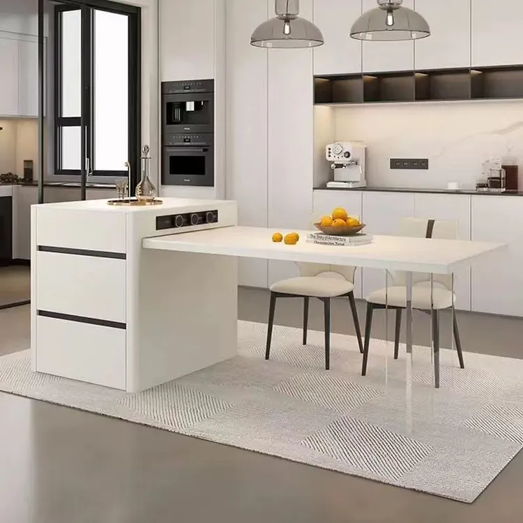 岛台餐桌一体伸缩岩板餐台小户型家用现代亚克力脚简约多功能厨房