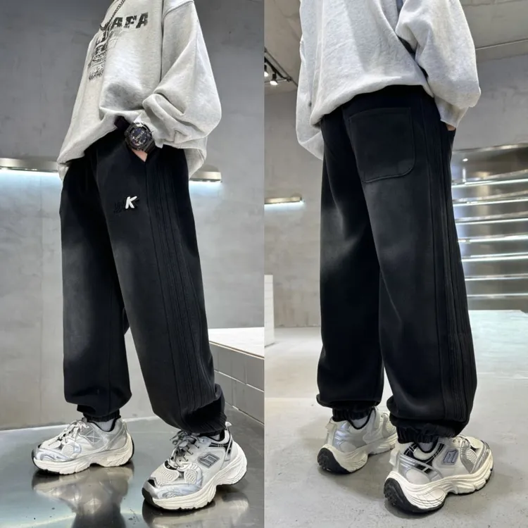 【针织工艺】24秋冬款中大童休闲加厚宽松运动裤LenKid- 砂洗盐炒K