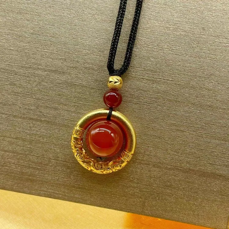 欧伦诗 钛钢项链 【高版】百搭乾坤新中式同心相思红豆项链