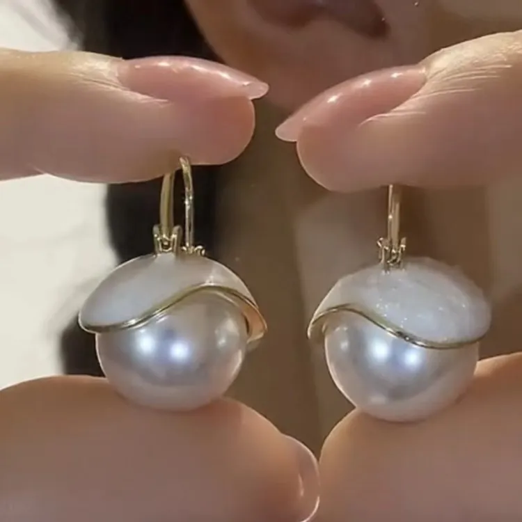 欧伦诗 铜合金耳饰 925银针 气质百搭椭圆形帽珠耳环  精美礼盒装