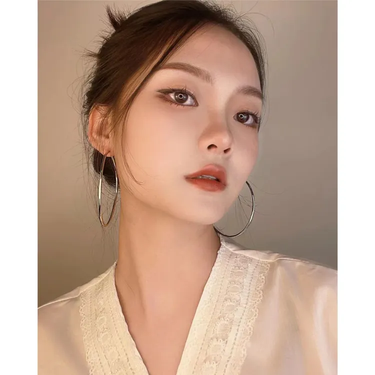 欧伦诗 铜合金耳饰 925银针 气质时尚欧美个性大耳圈百搭简约素圈