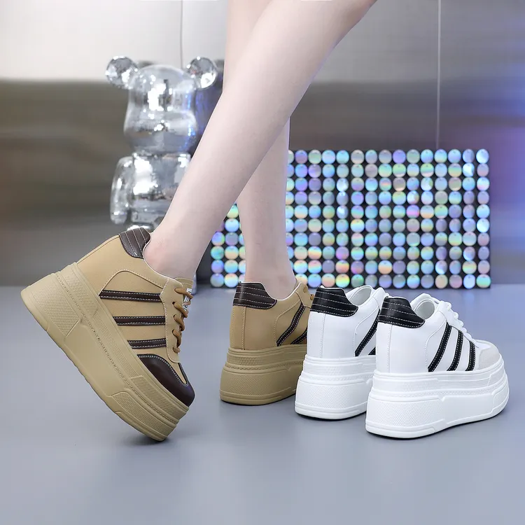 【跟高10、12厘米】厚底内增高小白鞋2024年春秋新款小个子休闲女鞋