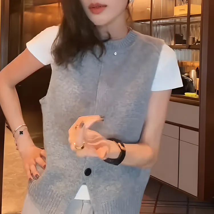 2024新款圆领针织毛衣马甲背心女叠穿马夹早秋季高级坎肩外套洋气