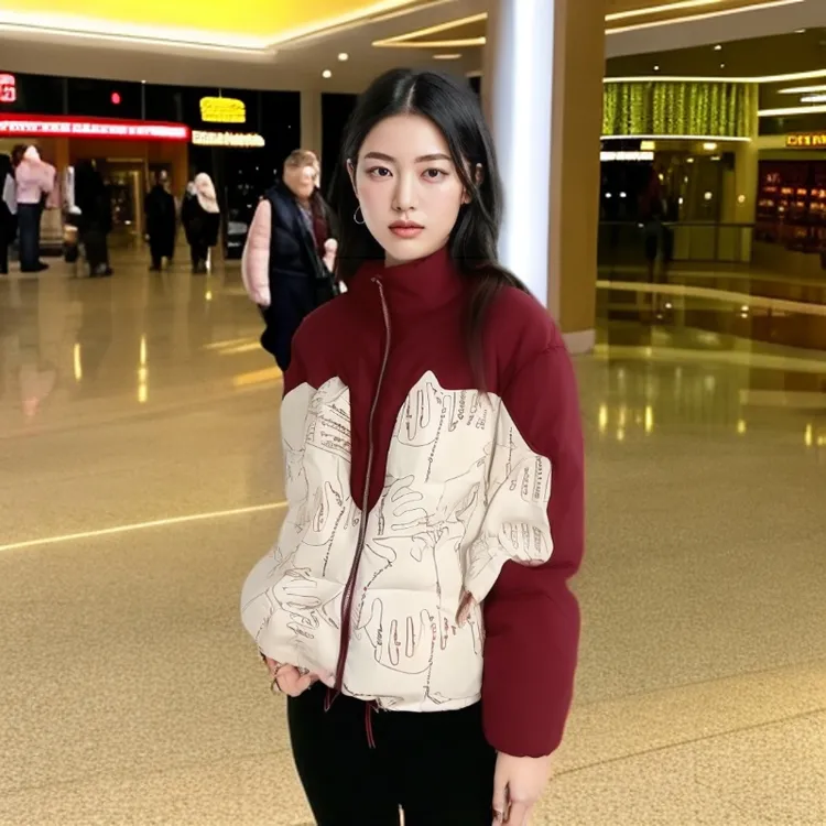 羽绒棉服冬季短款2024新款设计感韩版加厚棉袄小个子撞色面包服