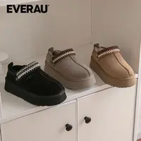 EVERAU雪地靴女2025加绒保暖厚底休闲包头半拖毛毛鞋外穿EA2059