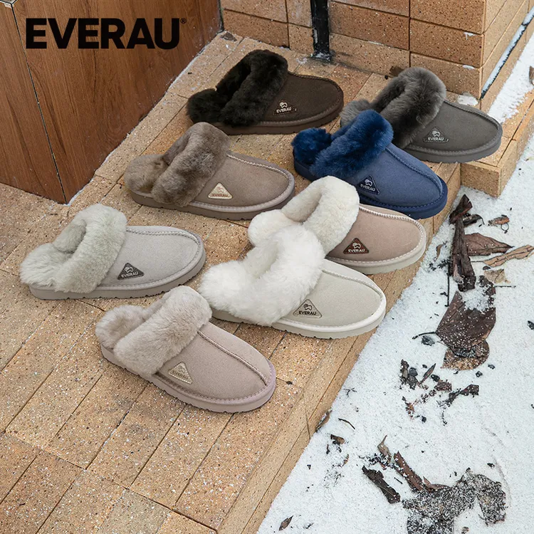 【澳胖专属】EVERAU包头拖鞋女2025年冬季新款一脚蹬居家舒适保暖毛毛拖EA2064