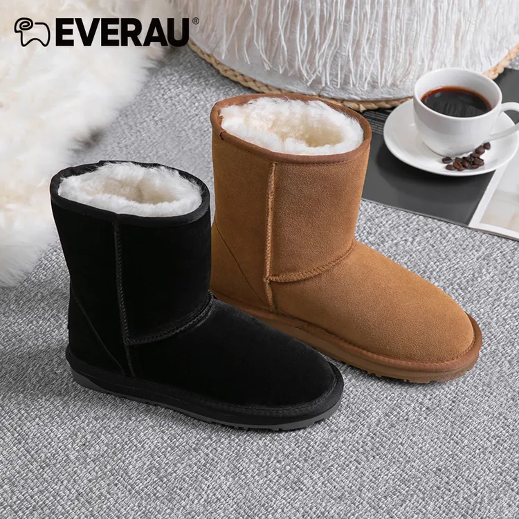 EVERAU冬季男女亲侣款雪地靴加绒短靴加厚棉鞋保暖中筒靴EA3133