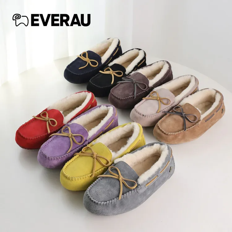 【悉尼小颜专属】EVERAU冬季豆豆鞋棉鞋一脚蹬乐福鞋加绒女鞋EA1005