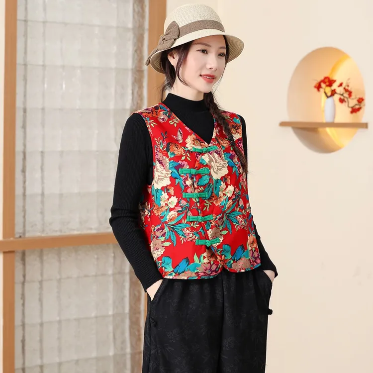 东北大花加绒保暖马甲民族风马夹年会打鼓扭秧歌广场舞坎肩演出服