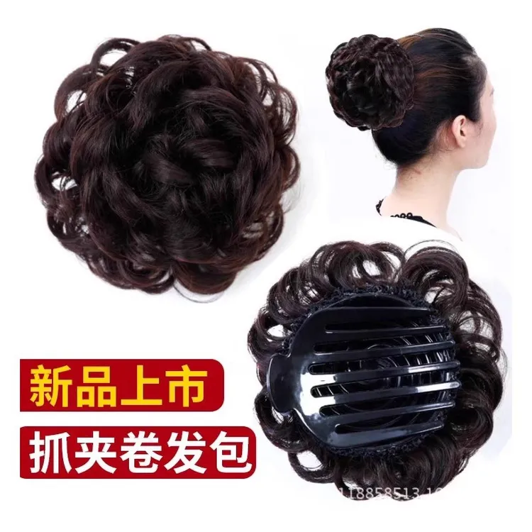 厂家直供丸子头假发发包盘发蓬松花苞头爪夹卷发丸子头抓夹发圈