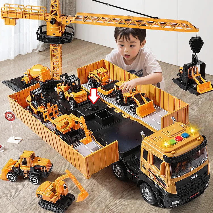 儿童手动集装箱吊车大型卡车挖掘机汽车工程车惯性玩具套装男孩36