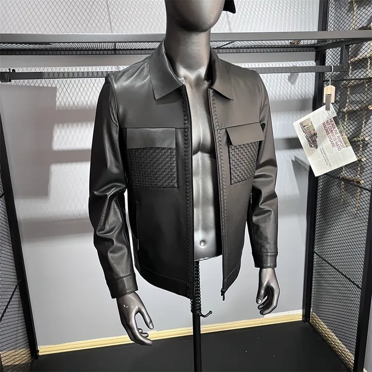 重工编织 土耳其小羊皮 男士经典真皮皮衣夹克外套修身翻领休闲