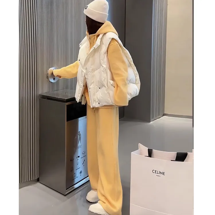 韩系宽松百搭设计感坎肩棉马甲短款外穿慵懒风垂感阔腿裤套装