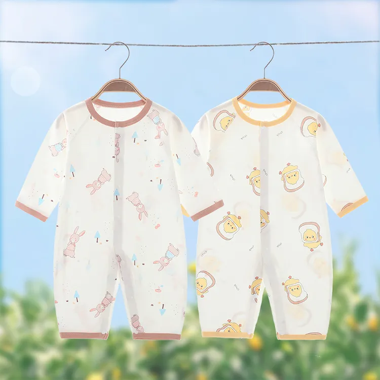 新生儿连体衣婴儿夏薄款纯棉睡衣初生男女宝空调服长袖哈衣