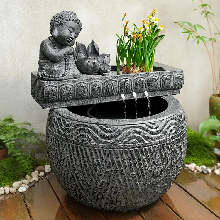 室外禅意流水鱼池造景水系景观庭院花园户外喷泉成品鱼缸仿石水槽