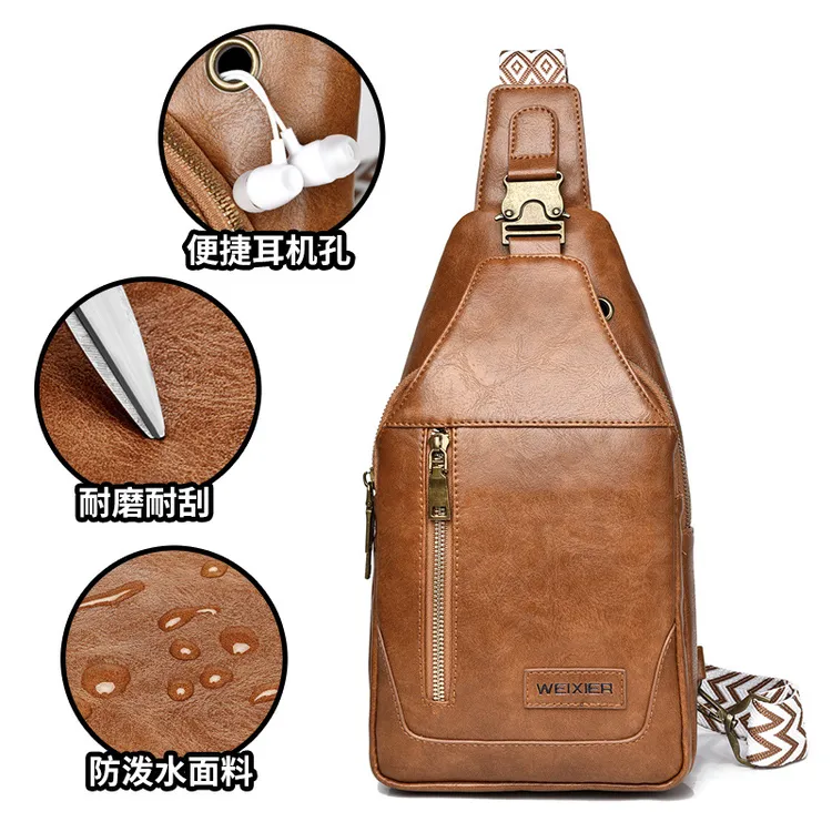 商务复古男士大容量单肩斜挎包便携防水战术胸包休闲小背包pu超轻