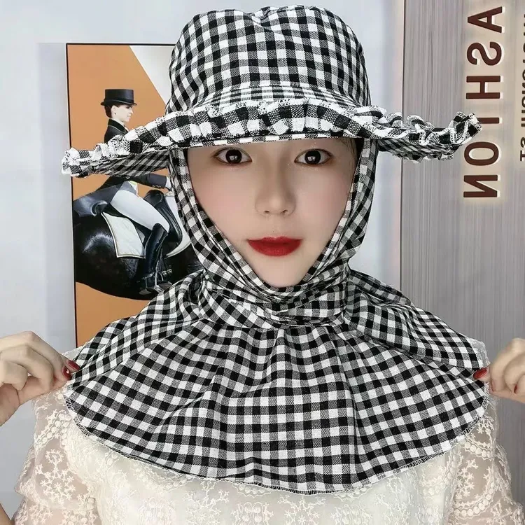 新款女木耳花边三合一防晒太阳帽女士工地干活帽夏天遮阳防晒帽子