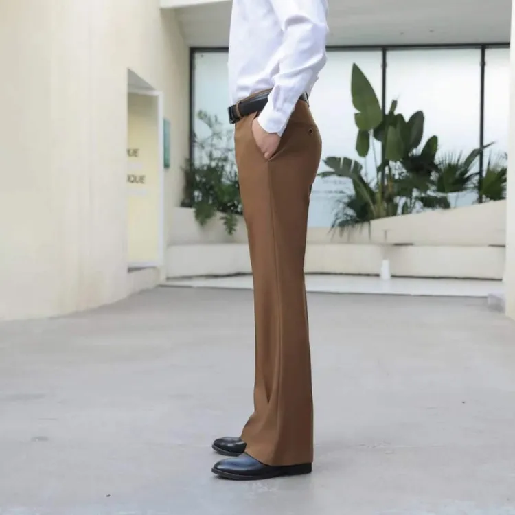 翠鸟佳春夏喇叭裤男四面弹垂感阔腿裤百搭微喇叭裤抗皱免烫西装裤