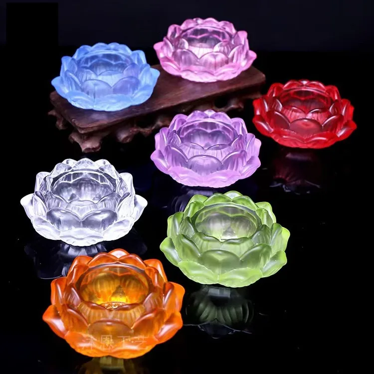 玻璃莲花台酥油灯灯座七彩蜡烛台蜡烛家用酥油灯座供杯手工摆件