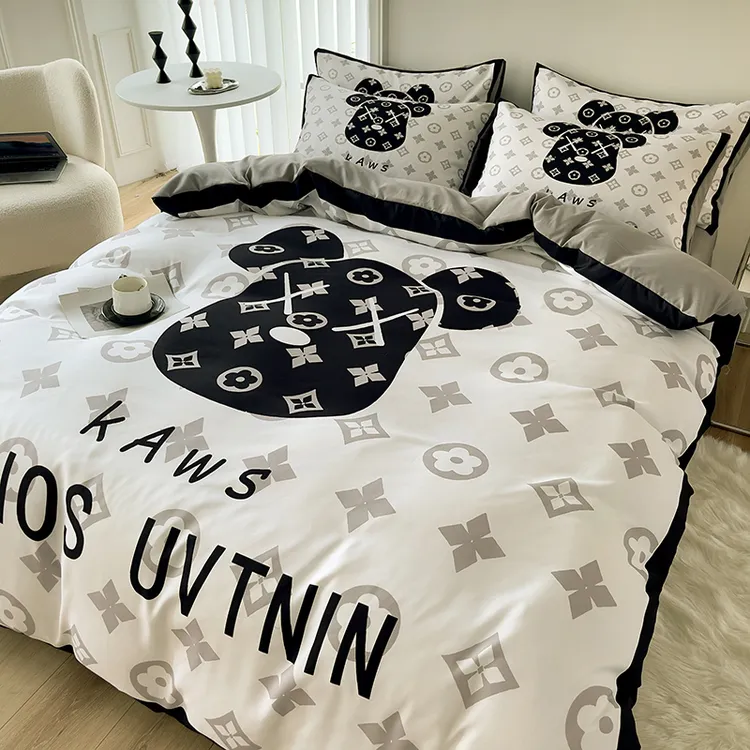 水洗棉四件套床单被套床笠男生宿舍三件套床上用品卡通公仔简约风