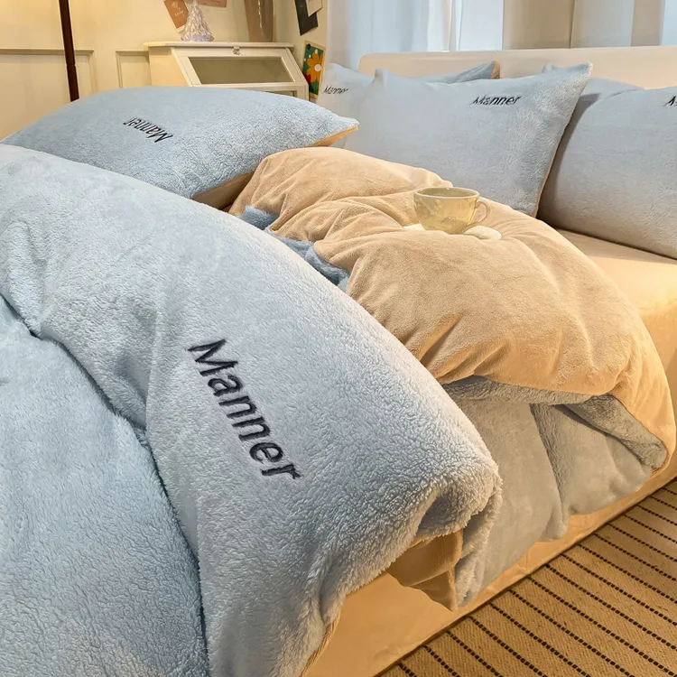 冬季兔兔绒床上牛奶绒四件套双面加厚加绒珊瑚绒床单被套三件套