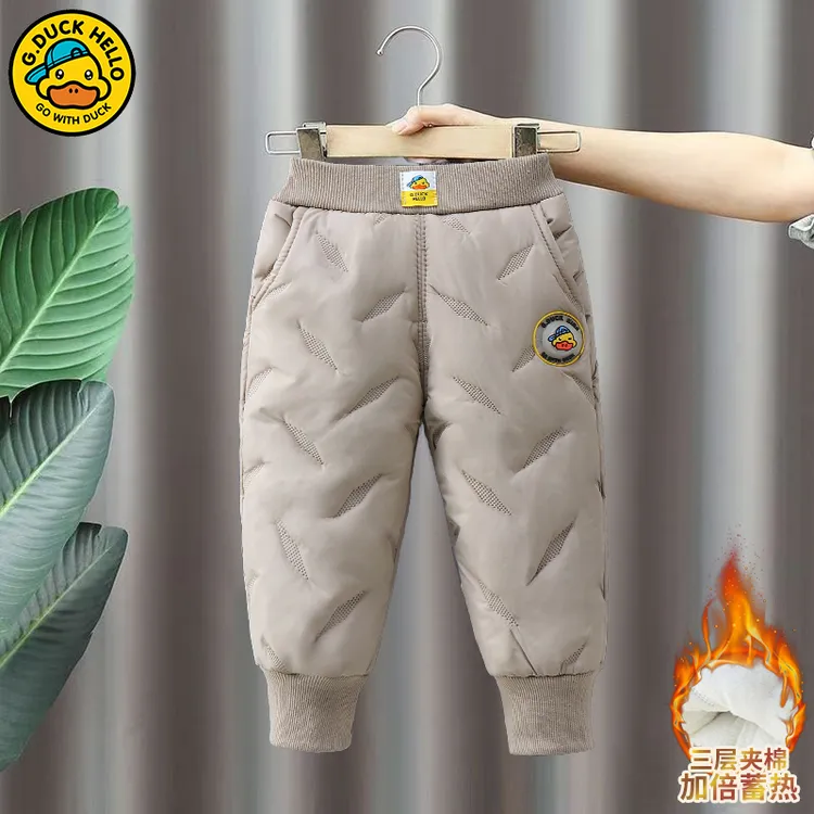 小黄鸭男女童加绒裤子三层夹棉冬季裤儿童加厚蓄热棉裤宝宝冬装裤