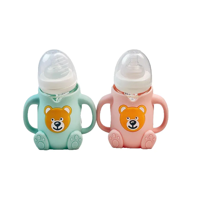 Anamihri阿娜美热小熊硅胶弯头玻璃奶瓶（240ml）-AN1050