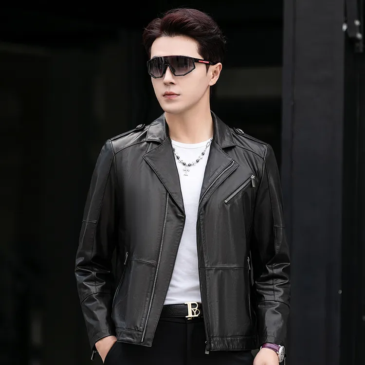 5516Y 山羊皮机车服海宁真皮皮衣重工皮夹克短款薄款青年外套