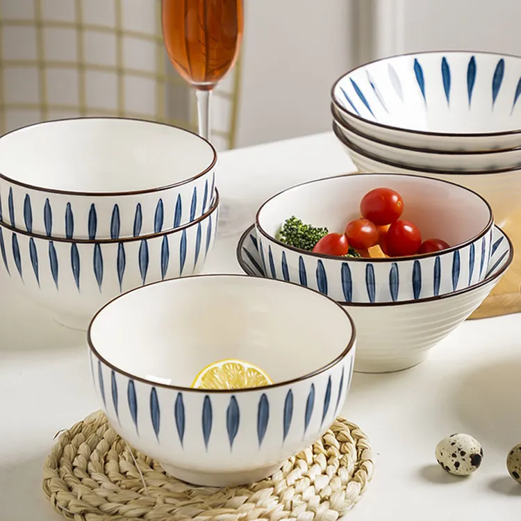 家用饭碗2-10个装陶瓷餐具 创意日式瓷碗斗碗泡面碗 简约大碗面碗