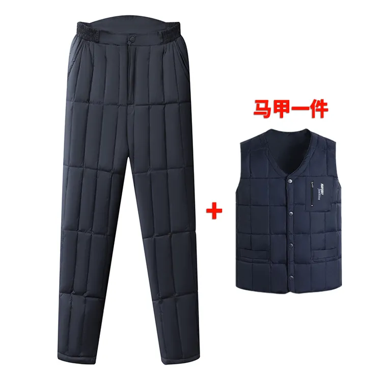 冬季中老年羽绒裤男高腰深裆大码加厚内外穿修身羽绒裤男内胆长裤