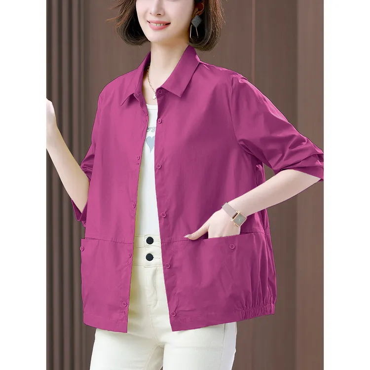 长袖衬衫女春秋洋气薄款外套2025年新款休闲中年大码宽松时尚上衣