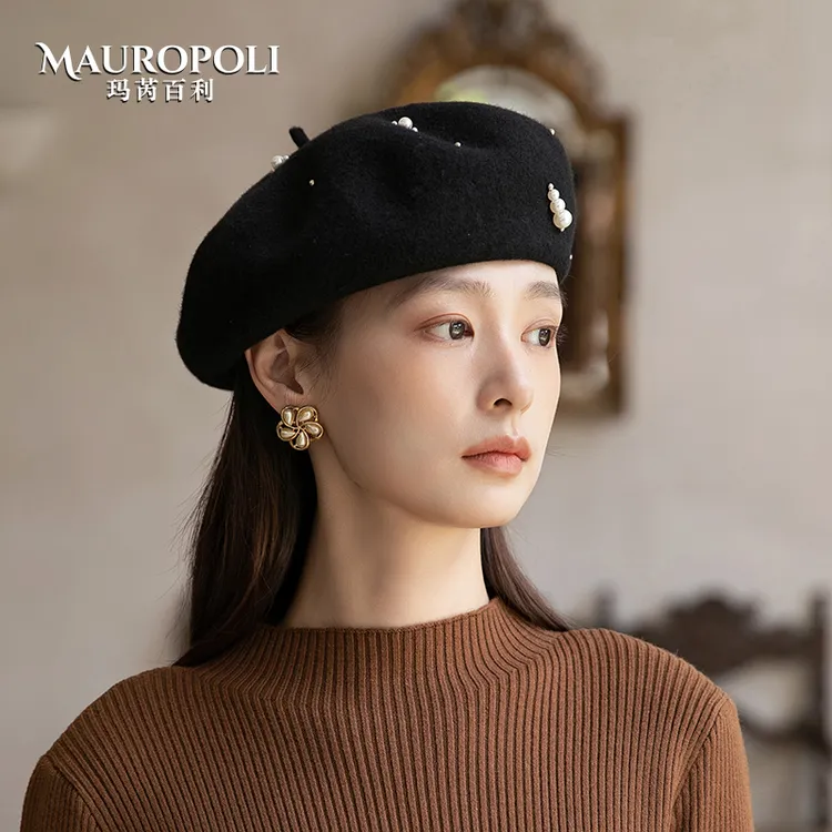 新款羊毛贝雷帽女秋冬季韩版黑色百搭画家帽子显脸小八角蓓蕾帽潮