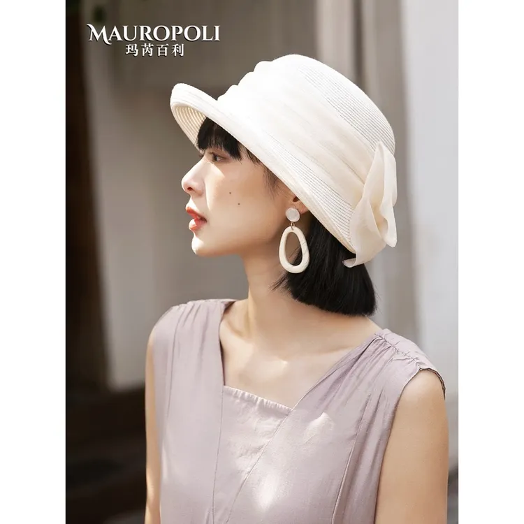 MauroPoli/玛芮百利草帽女2024新款夏季蝴蝶结卷边遮阳帽日系帽子