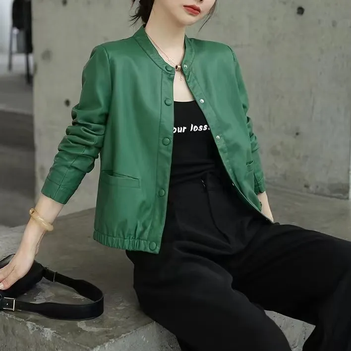 卡澜蒂诺9880爆款立领皮衣女外套工厂直销