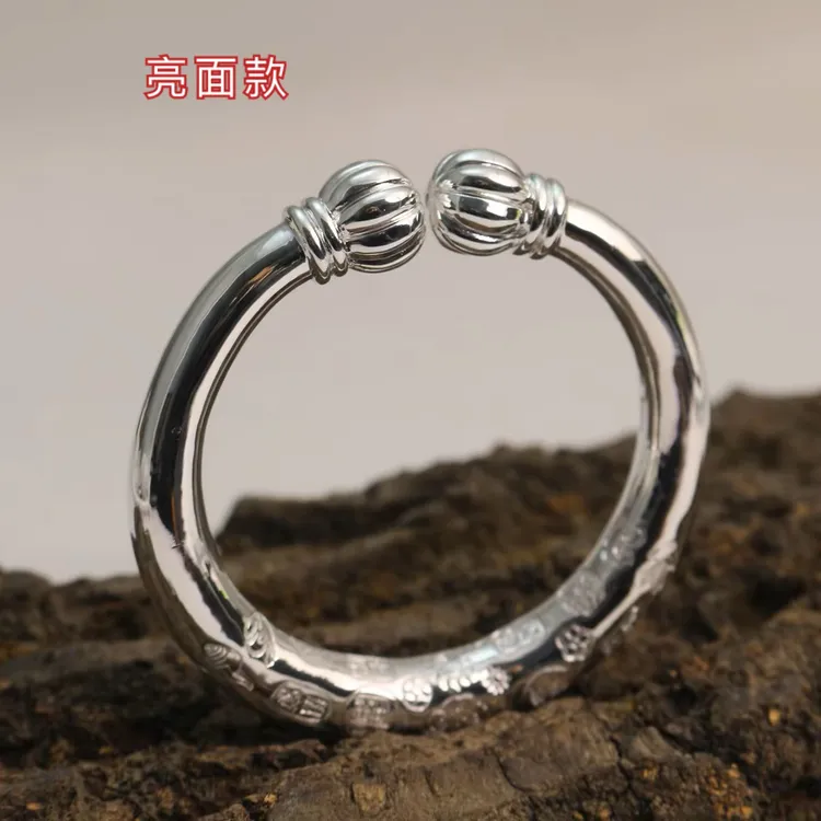 足银手镯 南瓜头吉言手工手镯实心（拍下备注颜色款式）