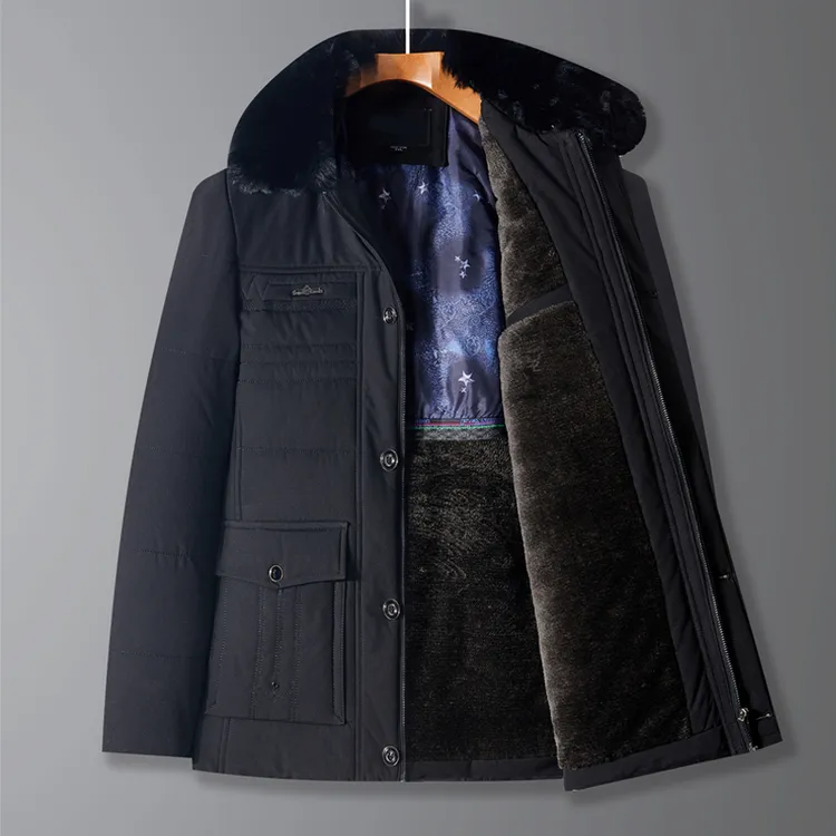 冬季爸爸装棉衣加绒加厚中老年男士外套老年人爷爷装休闲保暖棉袄