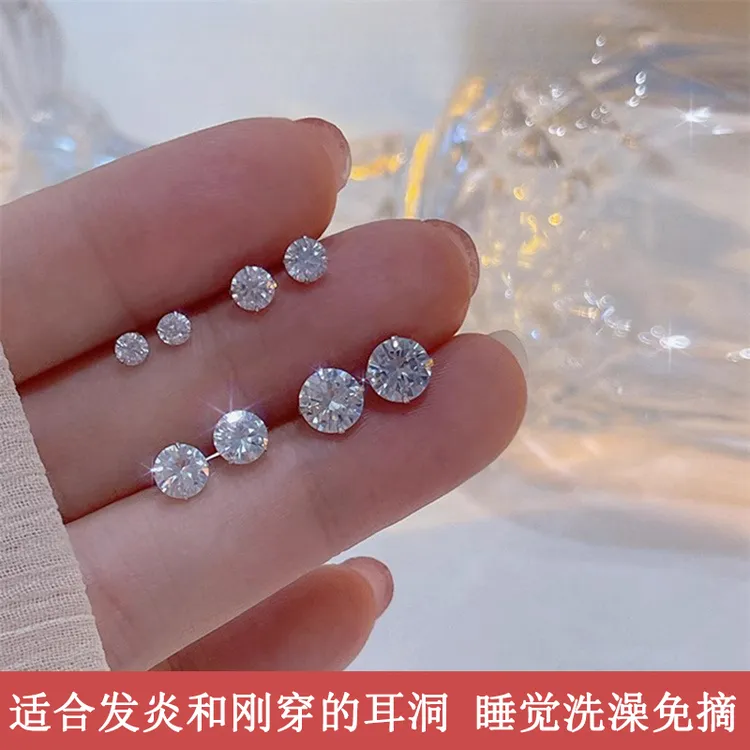 足银耳饰 纯耳钉女养耳洞小巧耳骨钉防过敏耳环闪锆耳饰睡觉免摘