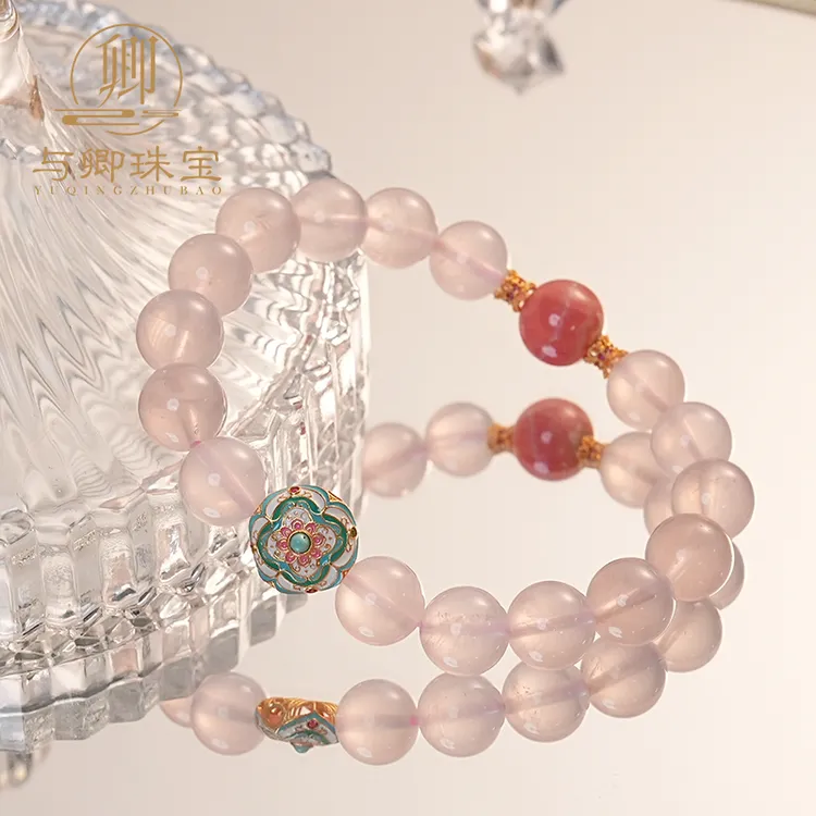 子衿【与卿珠宝】9mm粉水晶+10mm红纹石