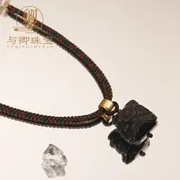 七夕礼物 国风醒狮情侣款项链高级感编织绳吊坠天然黑曜石锁骨链