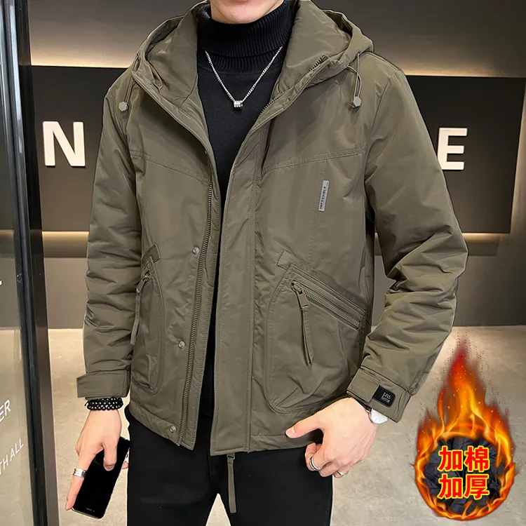 秋冬季二棉男士外套加厚保暖连帽棉服防风户外休闲夹克潮流上衣服
