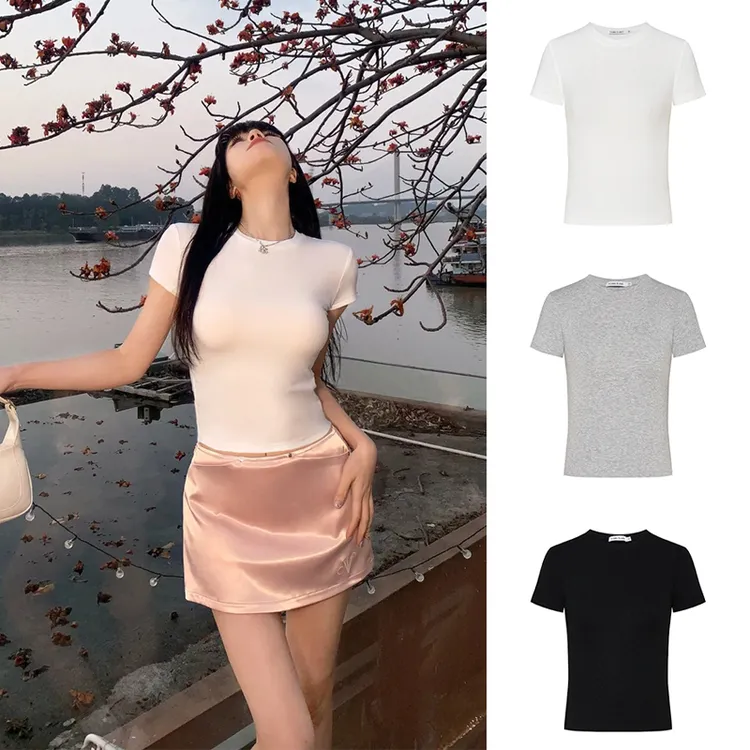 Moses Queen/魔西女王显胸大掐腰正肩t恤白色短袖辣妹短款打底衫