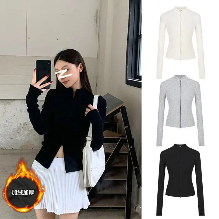 Moses Queen/魔西女王双拉链外套运动瑜伽服女立领修身掐腰开衫