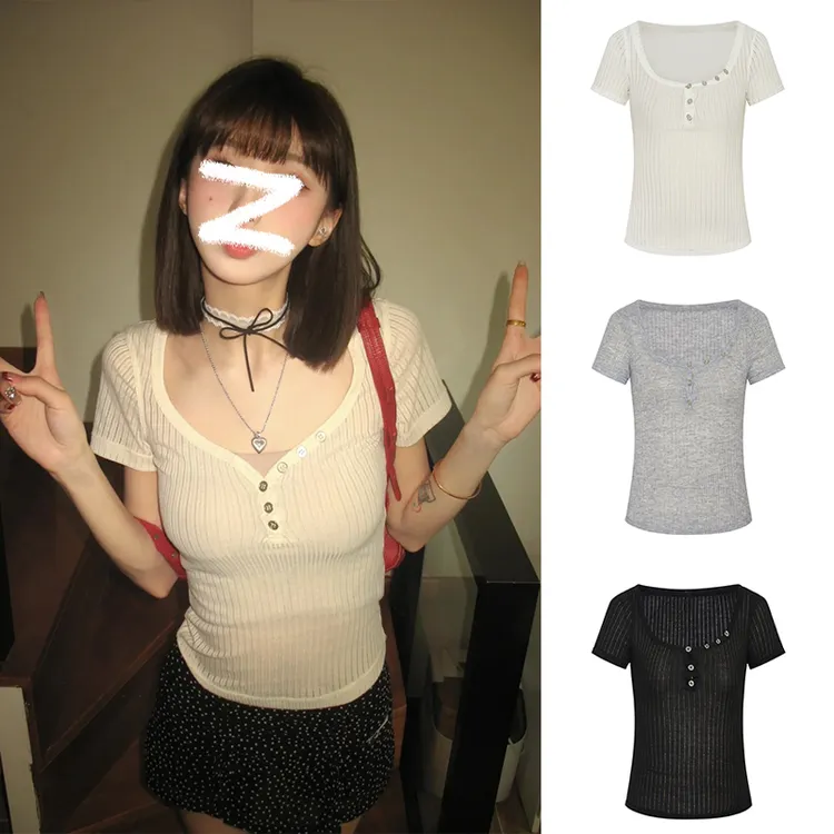 Moses Queen/魔西女王 性感透视短袖收腰T恤女辣妹时髦凉感短上衣