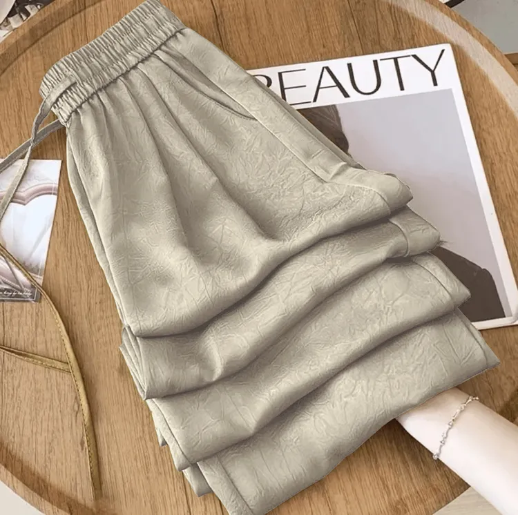 春夏小个子国风印花阔腿直筒裤高腰休闲女士透气外穿薄款显瘦百搭