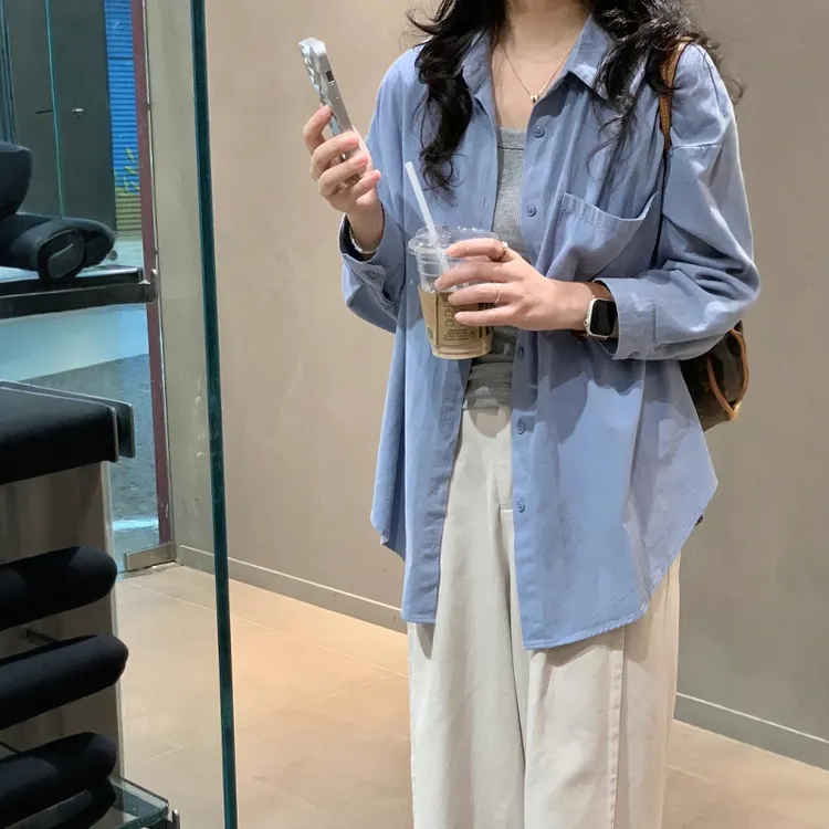 韩国chic廓形高级感翻领长袖衬衫女秋季新款衬衣叠穿针织马甲套装