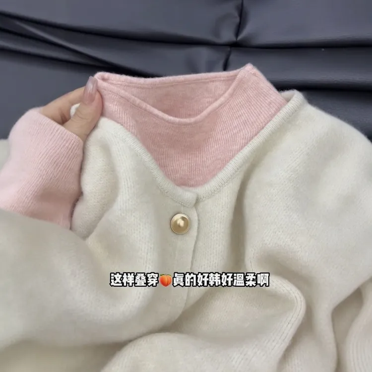 韩系软糯氛围感叠穿上衣两件套女秋冬新款修身打底衫搭配针织马甲