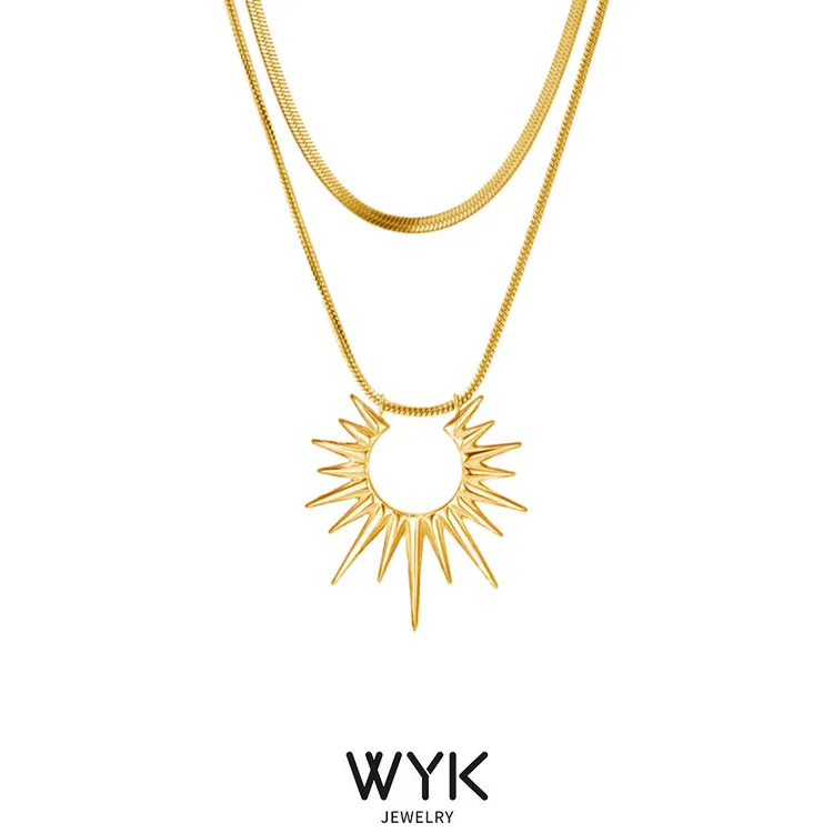 钛钢吊坠 正品太阳吊坠双层项链女轻奢小众镀18k金新款锁骨颈链