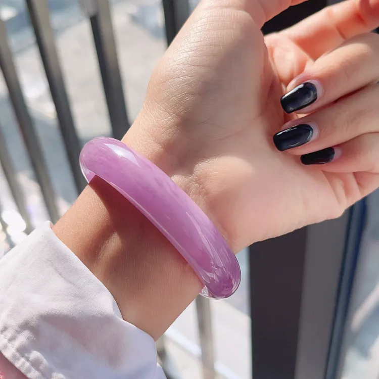 收藏级天然紫锂辉手镯 粉紫镯子薰衣草甜美紫色镯 一物一图一证书