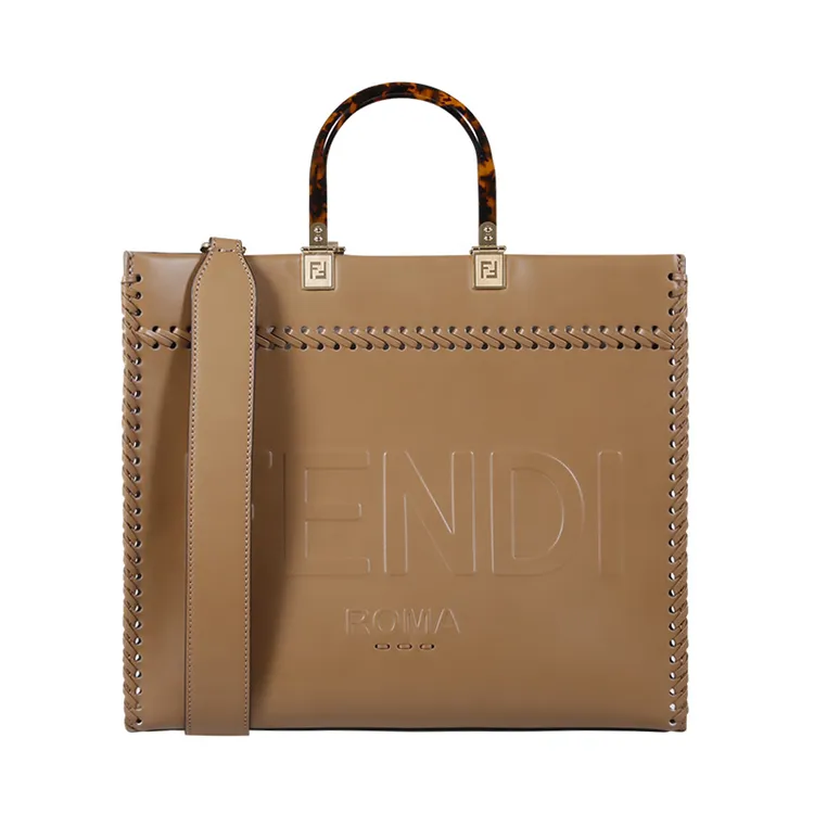 FENDI/芬迪压印Logo 编织饰边托特包单肩斜挎手提包 中号 女款